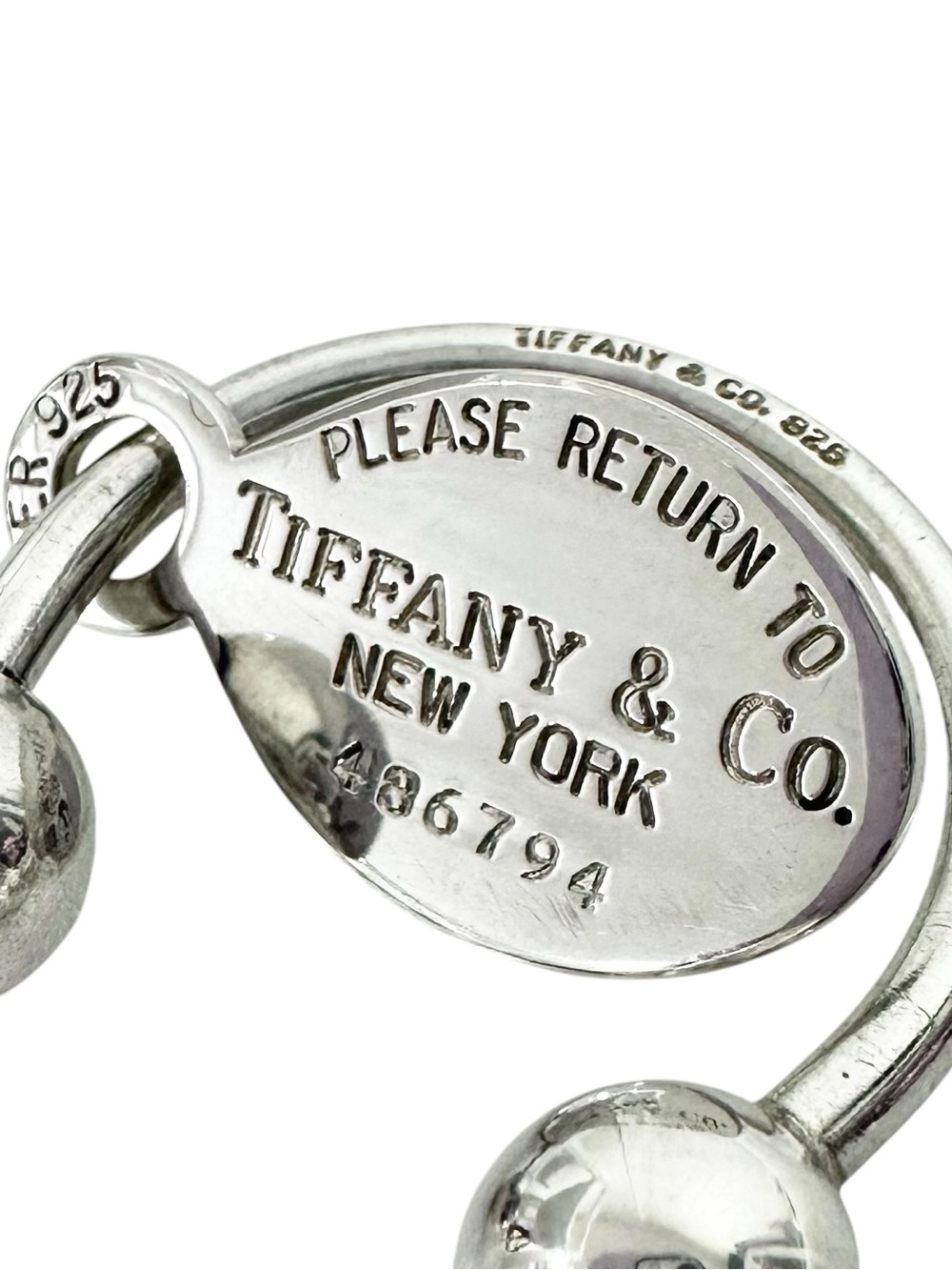 Tiffany & Co. Engraved 925 Silver Ball Keychain with Engraved Return To Charm - Picture 3 of 13